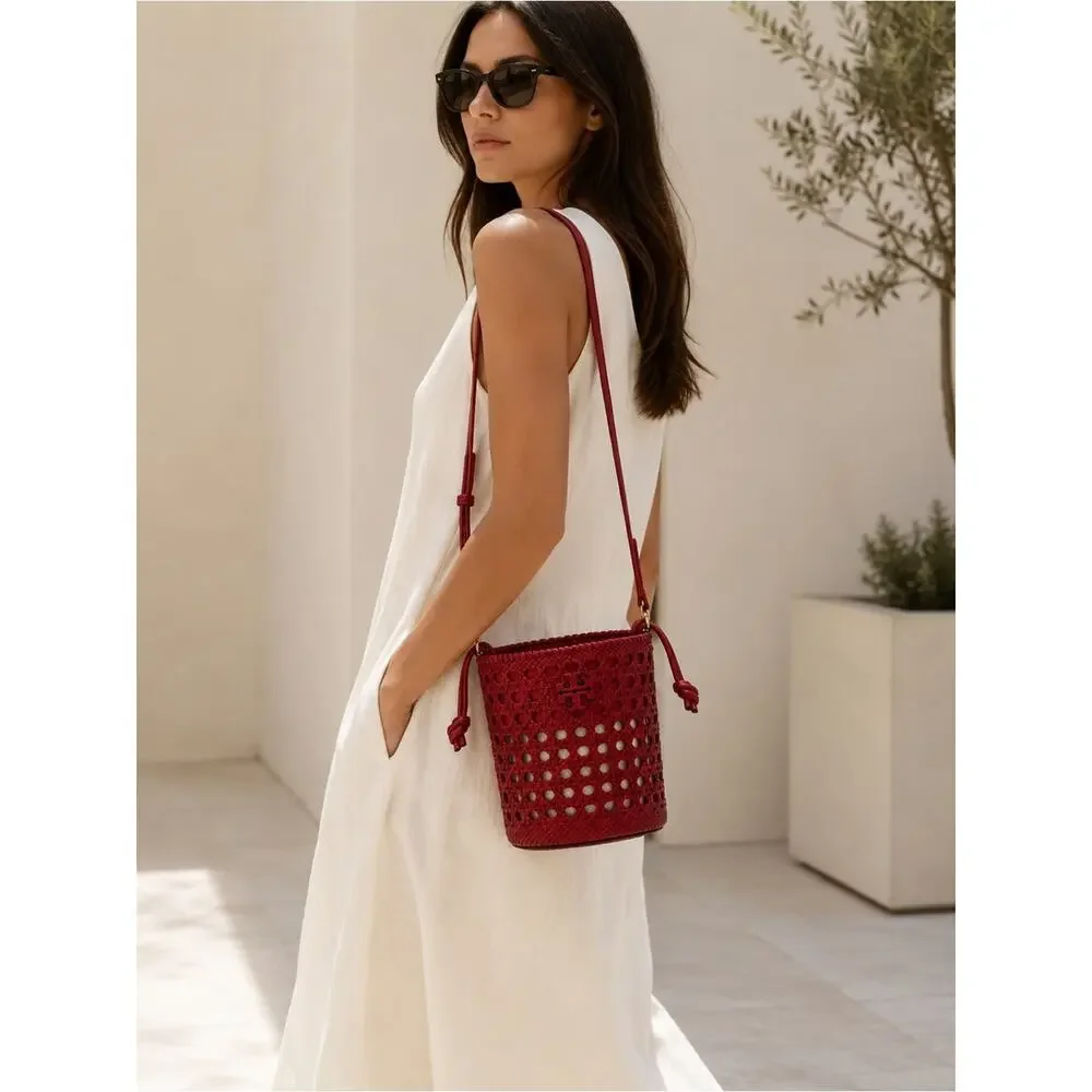 Tory Burch Red Woven Bucket Bag new
